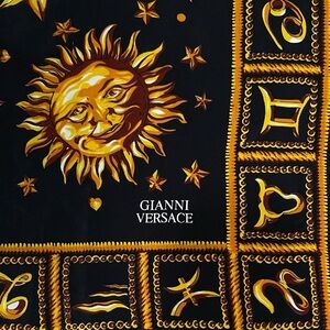 Versace Black and Gold Zodiac Scarf VTG 90s